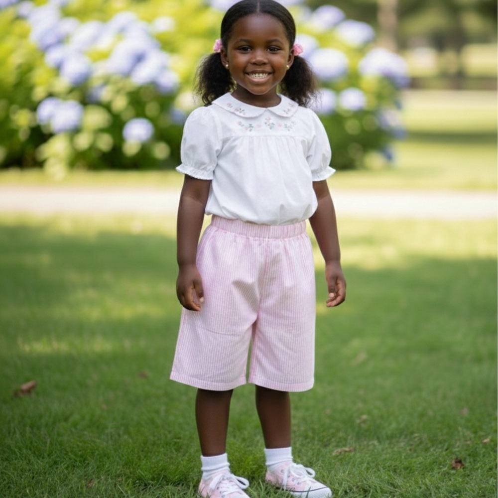 Pink Striped Girls Pajama Shorts